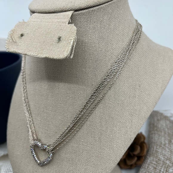Vintage Diamonique Multi-Strand Necklace with Heart Pendant 16-18" Adjustable - Picture 10 of 15